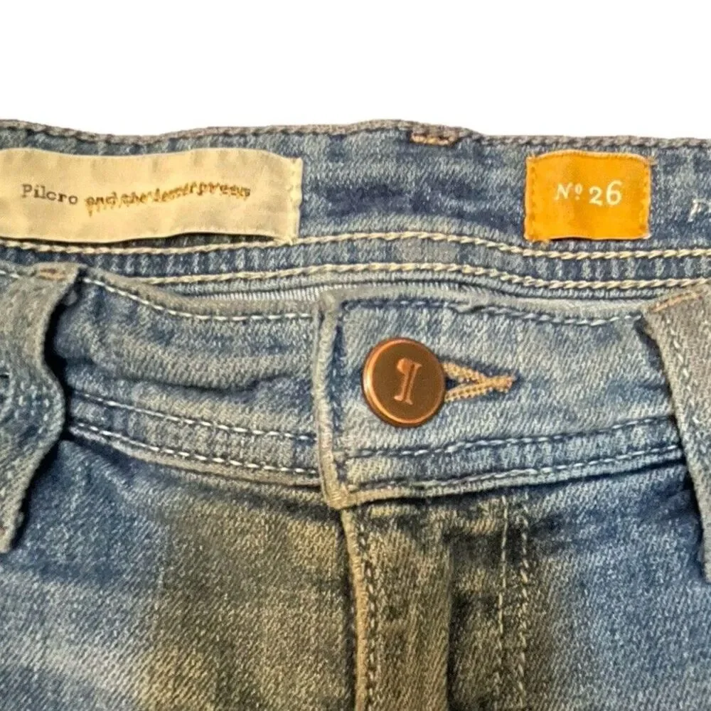 Pilcro Hyphen Anthropologie Distressed Denim Shorts Size 26 Cuffed Roll Up Jean - Picture 2 of 9